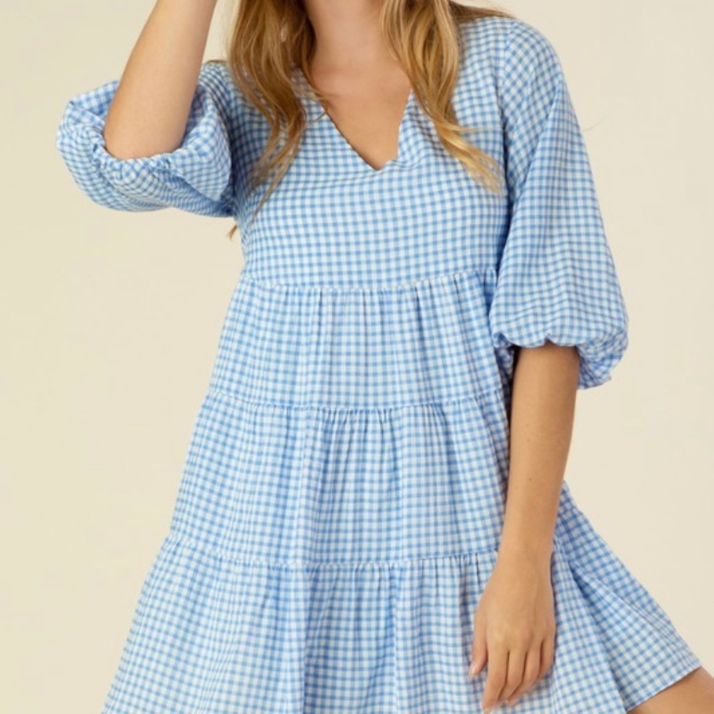 Three Tiered Gingham Dress NWOT